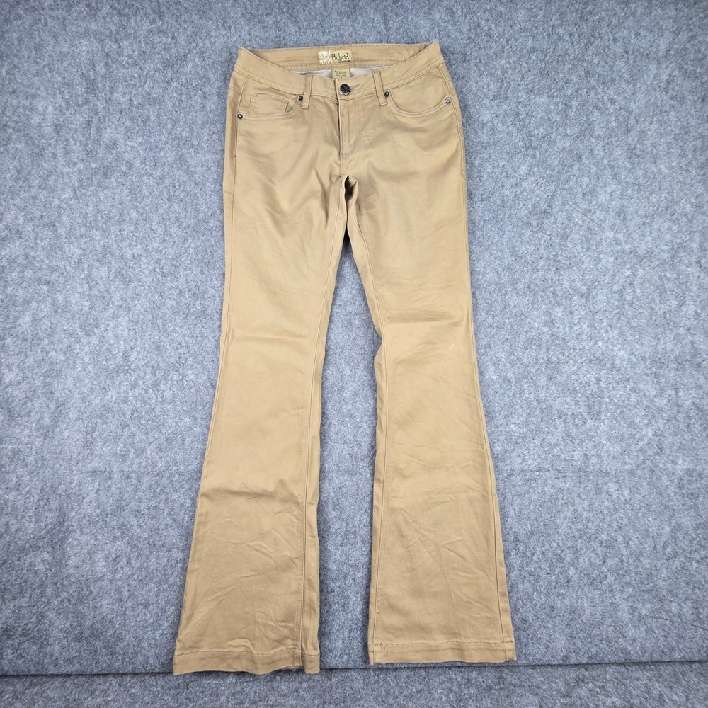 Hybrid & Company Women 7 Khaki Stretch Twill Pants Mid Rise Flare Bootcut Boho